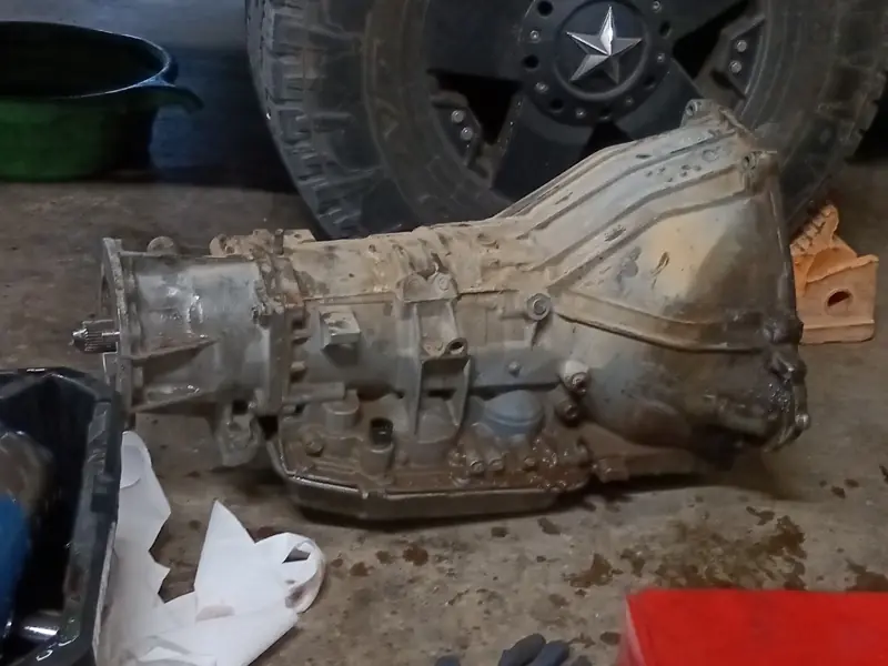 Automatic transmission removed from a truck sitting on the ground
