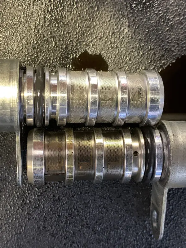 Close view of camshaft lobes and journals